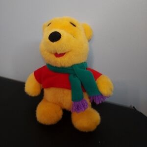 Disney Mattel Winnie The Pooh Plush 7" Green Scarf Red Shirt Stuffed Animal 1999